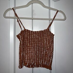 Orange and white rouched ribbed tank
